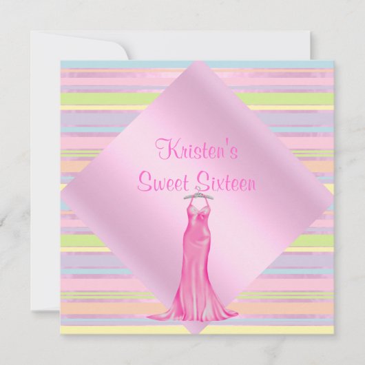 HÜBSCH PINK STRIPE 16 . GEBURTSTAG PARTY EINLADUNG (Vorderseite)