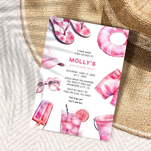 Hübsch Pink Summer Girls Geburtstag Einladung