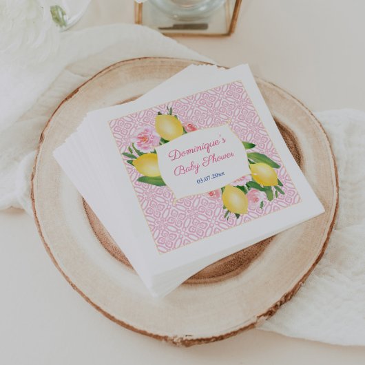 Hübsch Pink Tiles Lemons Girl Baby Dusche Party Serviette