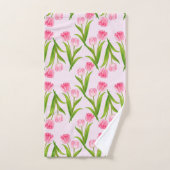 Hübsch Pink Tulip Floral Blume Blätter Monogramm Badhandtuch Set (Handtuch)