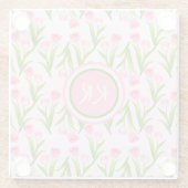 Hübsch Pink Tulip Floral Blume Blätter Monogramm Glasuntersetzer (Rückseite)