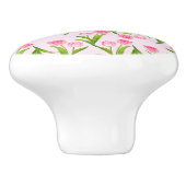 Hübsch Pink Tulip Floral Blume Blätter Monogramm Keramikknauf (Seitenansicht)