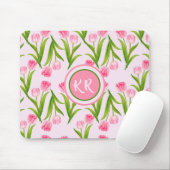 Hübsch Pink Tulip Floral Blume Blätter Monogramm Mousepad (Mit Mouse)