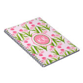Hübsch Pink Tulip Floral Blume Blätter Monogramm Notizblock (Rechte Seite)