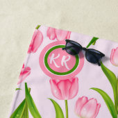 Hübsch Pink Tulip Floral Blume Blätter Monogramm Strandtuch (Beispiel)