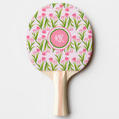 Hübsch Pink Tulip Floral Blume Blätter Monogramm Tischtennis Schläger (Rückseite)
