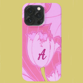 Hübsch Pink Tulip Floral mit Monogramm Feminin iPhone 15 Pro Hülle