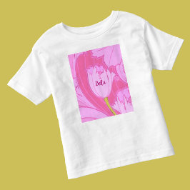 Hübsch Pink Tulip Floral mit Name Kleinkind T-shirt