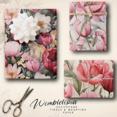 Hübsch Pink Tulip Garden | Aquarellfarben Geschenkpapier Set