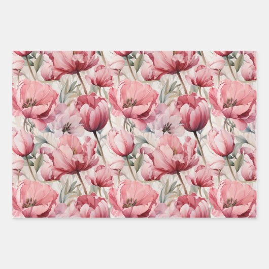 Hübsch Pink Tulip Garden | Aquarellfarben Geschenkpapier Set (Vorderseite 2)
