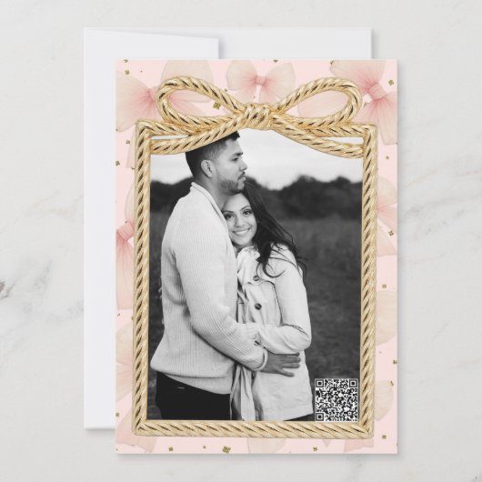 Hübsch Pink Tulle Bow Gold Confetti Brautparty Einladung (Rückseite)