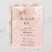 Hübsch Pink Tulle Bow Gold Confetti Brautparty Einladung (Vorne/Hinten)