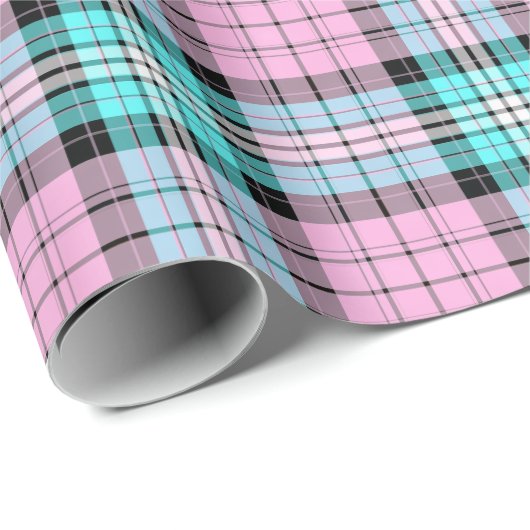 Hübsch Pink Türkis Tartan Schottisch Kariert Geschenkpapier (Rolleneckpunkt)