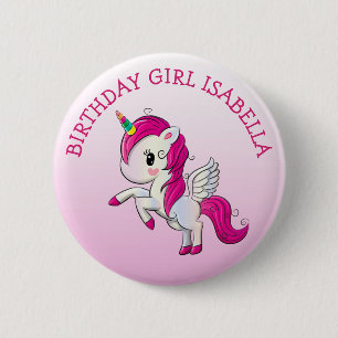 Hübsch Pink Unicorn Geburtstagsmädchen Personalisi Button