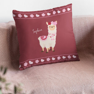 Hübsch Pink Valentine's Day Llama Little Girl Name Kissen