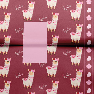 Hübsch Pink Valentine's Day Llama Little Girl Name Seidenpapier