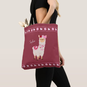 Hübsch Pink Valentine's Day Llama Little Girl Name Tasche