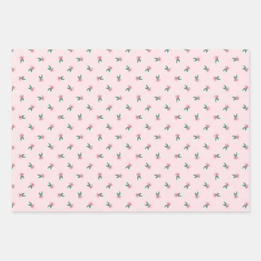 Hübsch Pink Wasserfarbe Mini Ditsy Blumenmuster Geschenkpapier Set (Vorderseite)