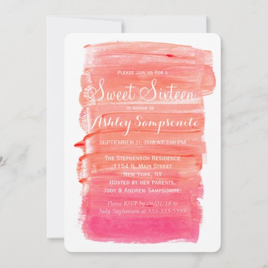 Hübsch Pink Wasserfarbe Süß 16 Einladungen (Vorderseite)