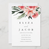 Hübsch Pink Watercolor Blumenhochzeit Einladung (Vorderseite)