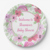 Hübsch Pink Watercolor Blumenspülung Dusche Pappteller (Vorderseite)