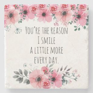 Hübsch Pink Watercolor Floral Liebe Typografie Steinuntersetzer