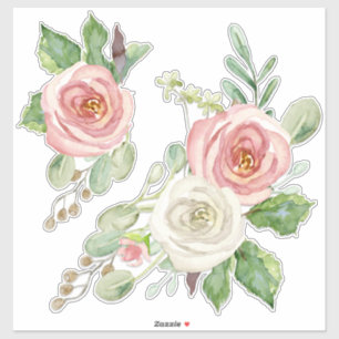 Hübsch Pink Watercolor Peony Floral w Blätter Aufkleber