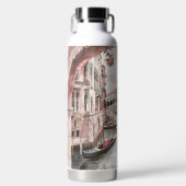 HÜBSCH PINK WATERCOLOR VENEDIG KANAL MIT BLUME TRINKFLASCHE (Vorderseite)