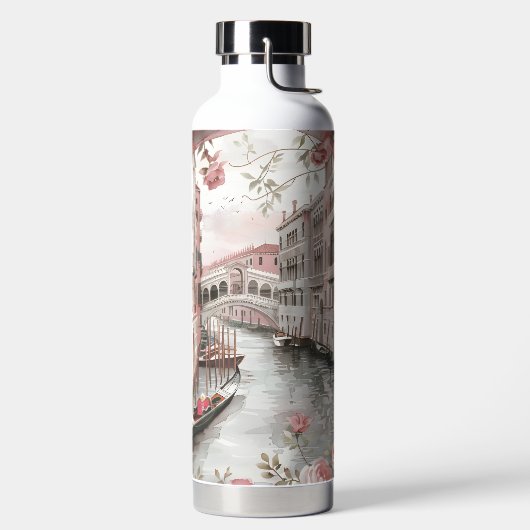 HÜBSCH PINK WATERCOLOR VENEDIG KANAL MIT BLUME TRINKFLASCHE (links)