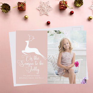 Hübsch Pink Weihnachts Rentier Chic Foto Urlaub Postkarte