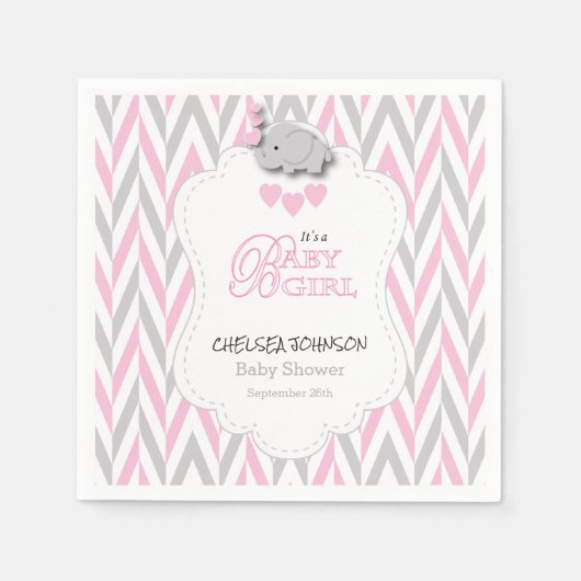 Hübsch-pink, weiß und grau Elephant Babydusche 2 Serviette (Vorderseite)