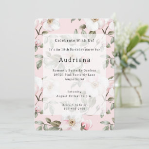 Hübsch Pink Weiße Blume Geburtstag Einladung