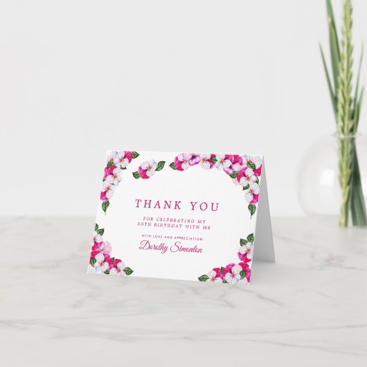 Hübsch Pink White Floral 30. Geburtstag Dankeskarte (Vorderseite)