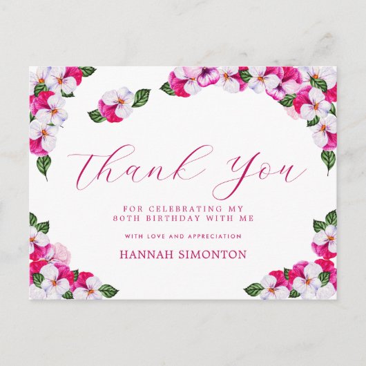 Hübsch Pink White Floral 80. Geburtstag Vielen Dan Postkarte (Vorderseite)