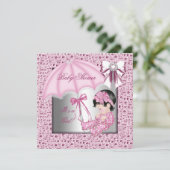 Hübsch Pink White Girl Babydusche Einladung (Stehend Vorderseite)