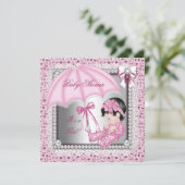 Hübsch Pink White Girl Babydusche Einladung (Stehend Vorderseite)