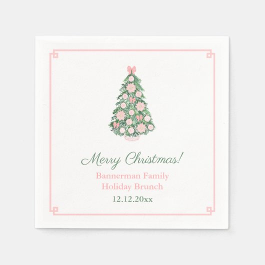 Hübsch Pink White Holiday Tree Weihnachten Party Serviette (Vorderseite)