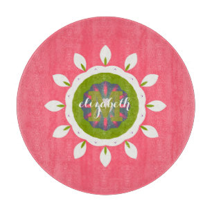 Hübsch Pink White Petals Mandala Individuelle Name Schneidebrett