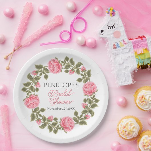 HÜBSCH PINK WILD ROSE BRAUTPARTY NAME DATUM PAPPTELLER (Party)