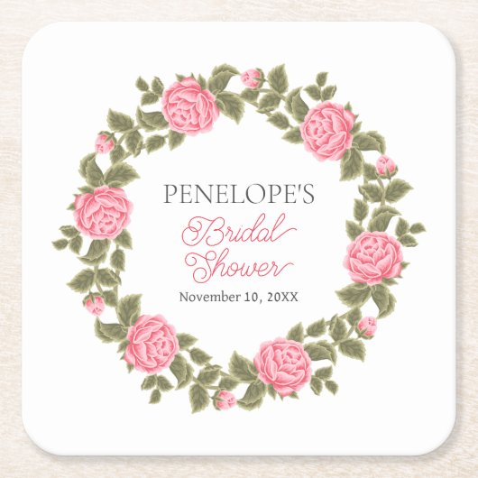 HÜBSCH PINK WILD ROSE BRAUTPARTY NAME DATUM RECHTECKIGER PAPPUNTERSETZER (Vorderseite)