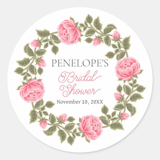 HÜBSCH PINK WILD ROSE BRAUTPARTY NAME DATUM RUNDER AUFKLEBER (Vorderseite)