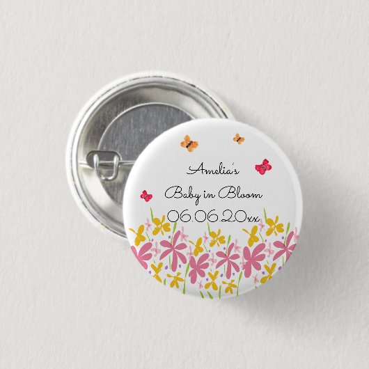Hübsch Pink Wildblume Baby in Bloom Personalisiert Button (Vorne & Hinten)