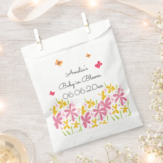Hübsch Pink Wildblume Baby in Bloom Personalisiert Geschenktütchen (Ausgeschnitten)