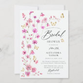 Hübsch Pink Wildblumen Schmetterlinge Brautparty Einladung (Vorderseite)