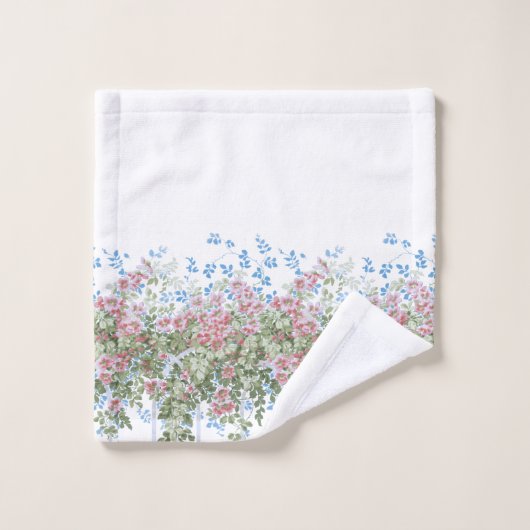 Hübsch Pink Wilde Rose und Foliage auf Trellis Badhandtuch Set (Waschlappen)