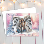 Hübsch Pink Winter Wonderland Foto Weihnachten<br><div class="desc">Personalisierte Weihnachtskarten mit familiärem Foto. Hübsches,  rosa Winterwunderland.</div>