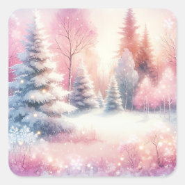 Hübsch Pink Winter Wonderland Weihnachten Quadratischer Aufkleber