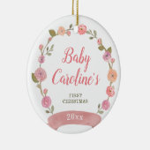 Hübsch Pink Wreath Personalisiert Girl Weihnachten Keramik Ornament (Rechts)