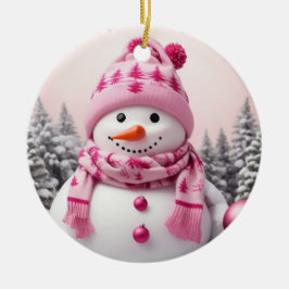 Hübsch Pink Xmas Snowman Keramik Ornament