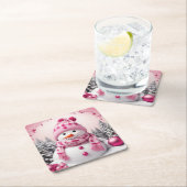 Hübsch Pink Xmas Snowman Rechteckiger Pappuntersetzer (Vor Ort)